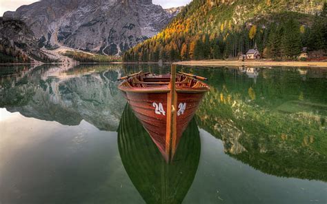 Lake Braies Pragser Wildsee Mountain Lake Mountains Wooden Boats