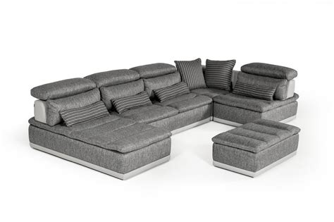 Italian Modern Grey Fabric And Grey Leather Sectional Sofa David Ferrari