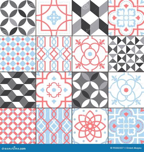Different Tiles Pattern Collection Colorful And Monochrome Tracery Set