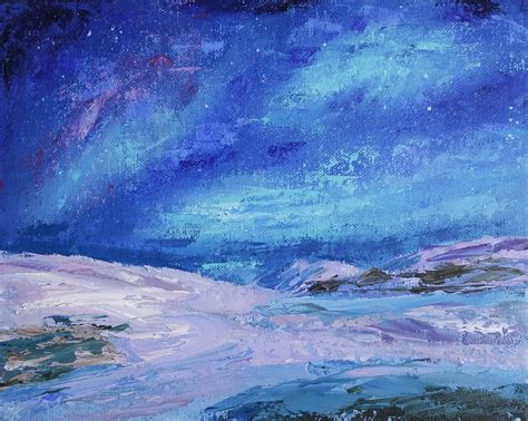 Aurora Borealis Landscape Painting Original Northern Lights Etsy