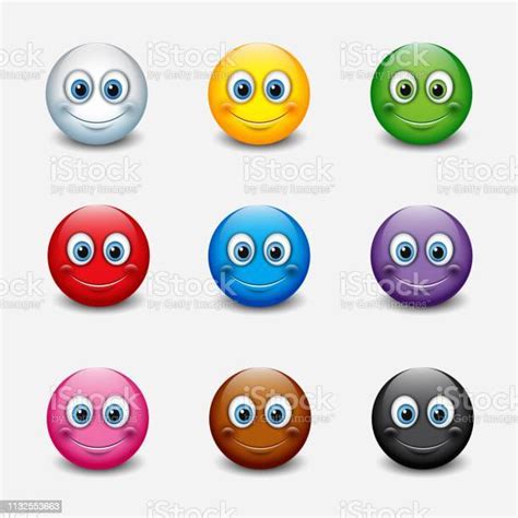 Set Of Colorful Emoticons Emoji Smileys Vector Illustration Stock