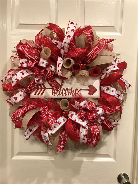 Valentines Day Wreath Heart Shaped Burlap Door Decoration
