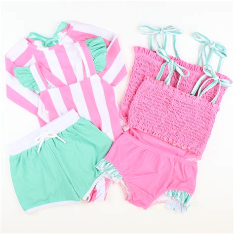 Preppy Pink And Green Smocked Two Piece Swimsuit Southern Smocked Co