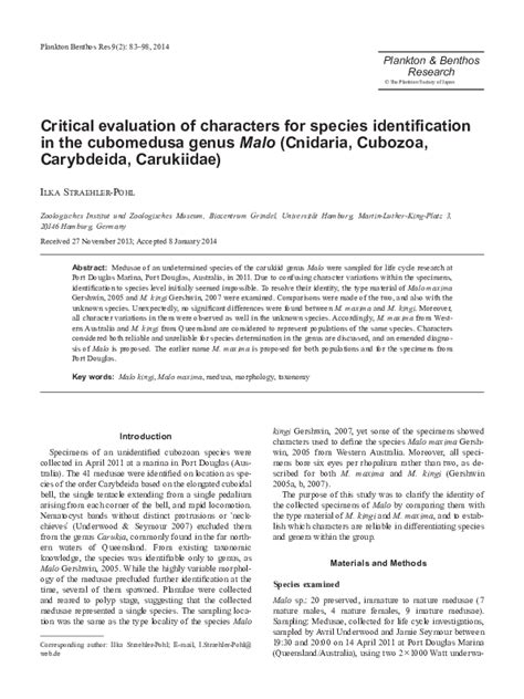 Pdf Critical Evaluation Of Characters For Species Identification In