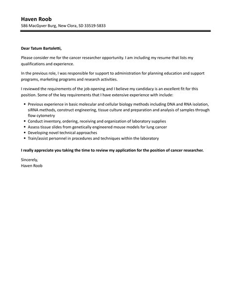 Cancer Research Cover Letter