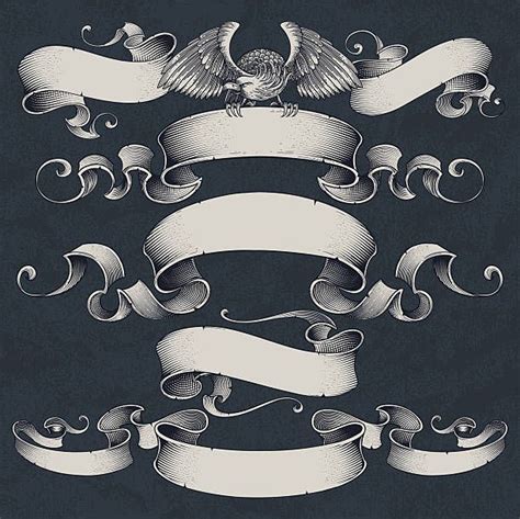 Vector Ribbons In Engraved Style Tattoo Banner Tattoo Lettering