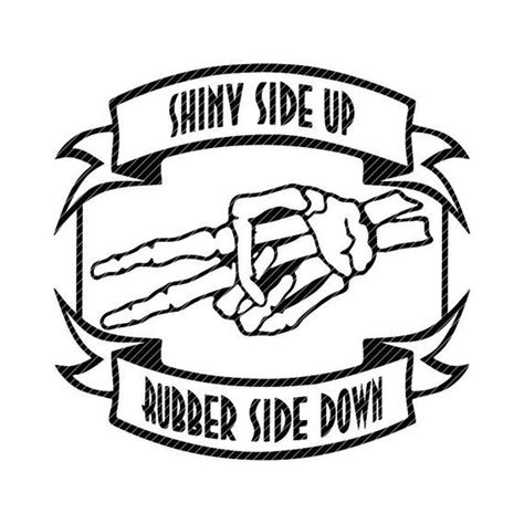Shiny Side Up Rubber Side Down Skeleton Peace Wave Motorcycle Biker
