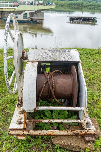 An Old Rope Winch On The Coast Rusty Winches Of Old Fishing Boats Stock