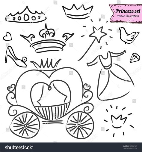 Princess Set Vector Doodle Illustration Hand เวกเตอร์สต็อก ปลอดค่า