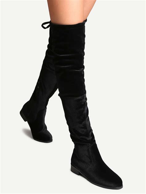 black faux suede side zipper tie back over the knee boots shein sheinside