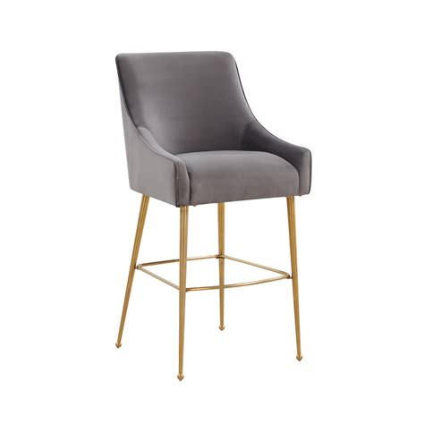 Tov Furniture Beatrix Dark Grey Velvet Bar Stool With Gold Legs