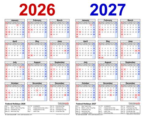 2026 2027 Two Year Calendar Free Printable Pdf Templates