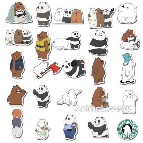 50 Pcs We Bare Bears Stickers Pack Waterproof Cartoon Sticker Etsy