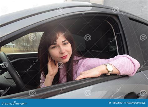 Beautiful Brunette In The Car Stock Image Image Of Beauty Girl