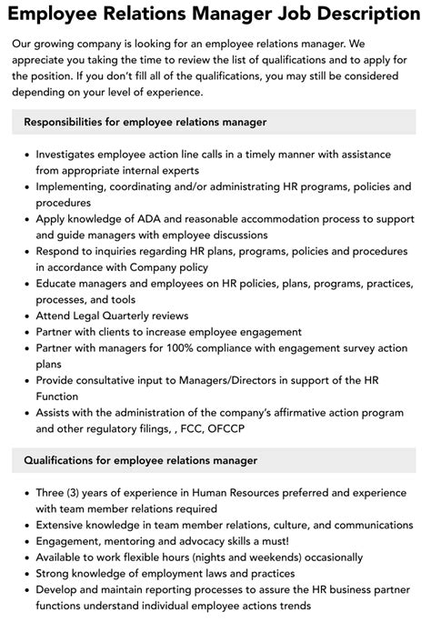 Employee Relations Manager Resume Sample Hot Sex Picture