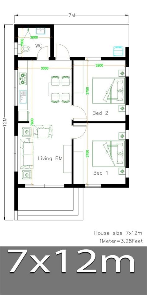 Typically the need for lower level beds are fulfilled through the use of a sofa bed / futon sofa, but in some examples where the house is long enough, i've included a bedroom. House Design Plans 7x12 with 2 Bedrooms Full Plans ...