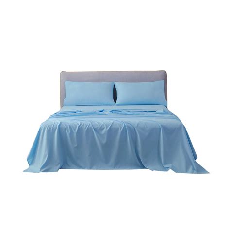 Attached Waterbed Sheet Set King Cal King Size Light Blue Solid With