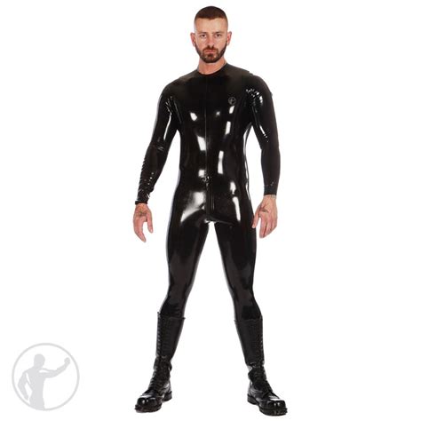 Mens Rubber Neck Entry Catsuit With Crotch Zip