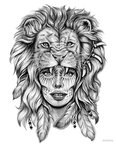 Girl With Lion Head By Doriana Girl Face Tattoo Lion