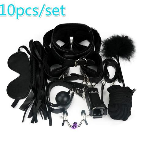 buy 10pcs set sexy leather plush sex toys bondage kit ball gag cuff collar fetish interest flirt