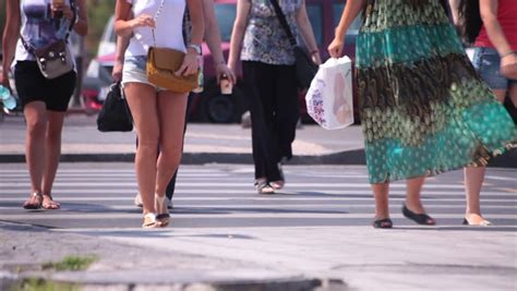 Hot Sexy Legs Of Babe Adult Women Walking Down The Street Stock Footage Video