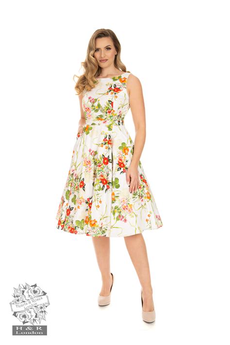 Layla Floral Swing Dress In Cream Hearts And Roses London