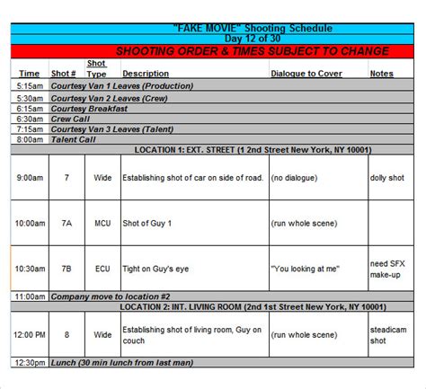 13 Sample Shooting Schedules Sample Templates