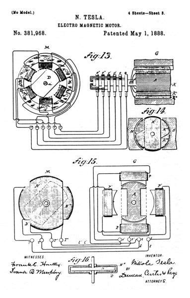 One Of Teslas Patents For The Electromagnetic Induction Motor Tesla