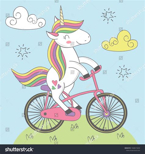 magic unicorn rides bicycle - vector illustration, eps | Bicycle vector, Unicorn vector, Vector 
