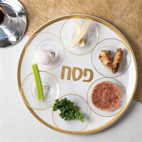 14 Passover Seder Plate White And Gold Disposable Seder Karah Plate Posh Setting