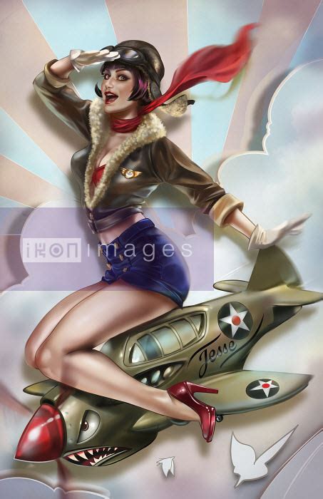 Stock Illustration Of Retro Pin Up Girl Astride World War Two Fighter Ikon Images