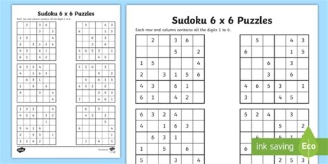 Year 6 Sudoku 6 X 6 Worksheet Teacher Made