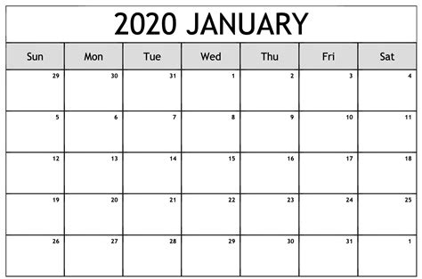 Take Printable January 2020 Calendar On One Page Calendar Printables