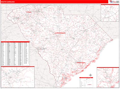 South Carolina Zip Code Wall Map Red Line Style By Marketmaps