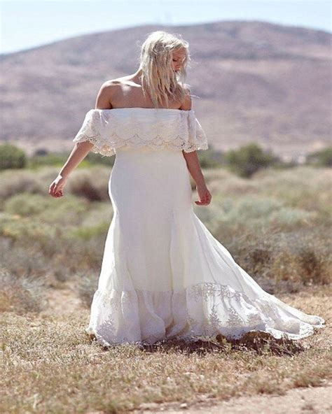 Plus Size Collection Boho Off Shoulder Lace And Chiffon Wedding Dress