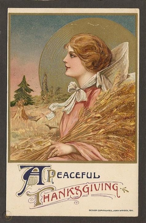 Winsch Postcard A Peaceful Thanksgiving Unsigned Schmucker Lady With Wheat 1893191032