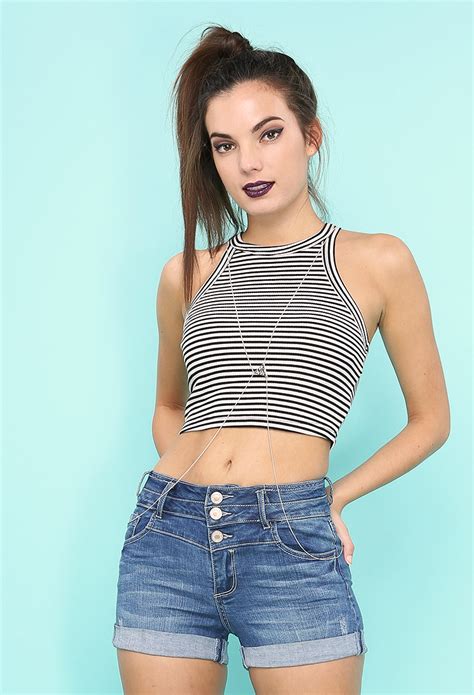 Stripe Knit Crop Top Shop Old Cropped Tops And Bodysuits At Papaya Clothing