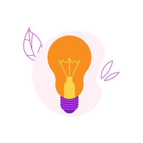 Incandescent Light Bulb Flat Icon With Yellow Luminous Glass And Violet