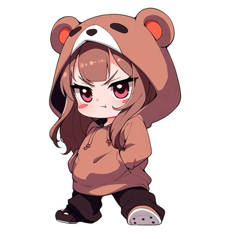 Premium Psd Cute Chibi Girl Wearing A Bear Hoodie