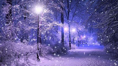 Hd Wallpaper Street Light Snow Snowing Winter Park