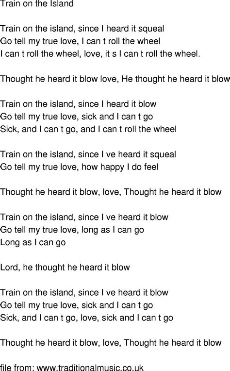 Old Time Song Lyrics Train On The Island