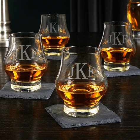 Classic Monogram Custom Wescott Double Snifter Whiskey Tasting Glasses Set Of 4