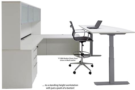 Details & overview description a look that's sure to work wonders in your modern farmhouse, this sawhorse adjustable height desk is right on trend. Electric Lift Adjustable Height White U-Desk w/Hutch