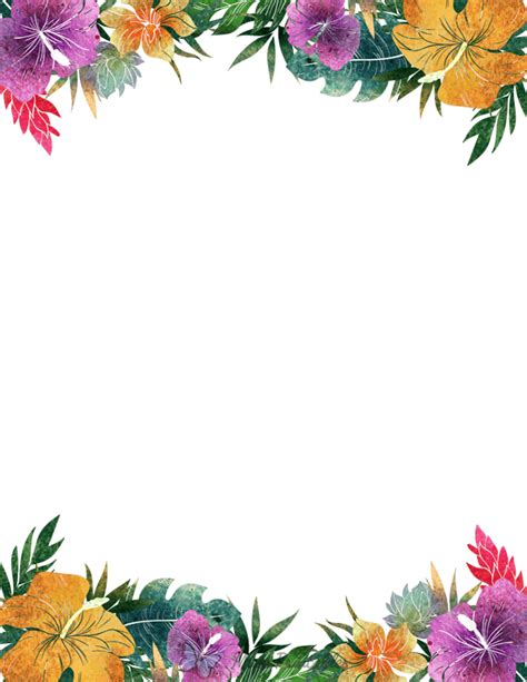 Printable Top And Bottom Watercolor Tropical Flower Page Border