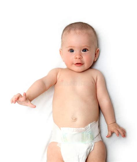 Smiling Baby Girl In Diaper Stock Image Image Of Life Small 10104783