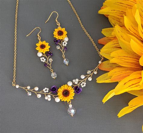 Sunflower Pearl Jewelry Set Sunflower Bridal Jewelry Set Etsy