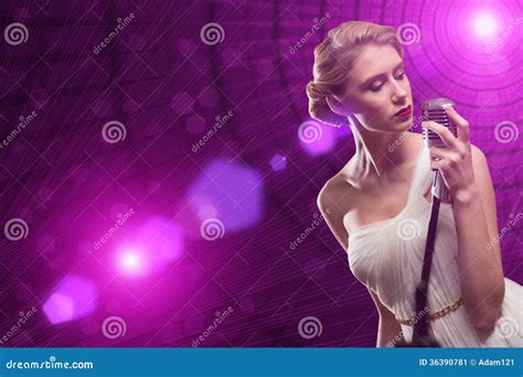 Attractive Female Singer With Microphone Stock Image Image Of Female
