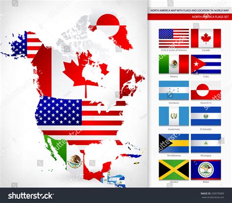 North America Map Flags Location On Stock Vector Royalty Free 330078989