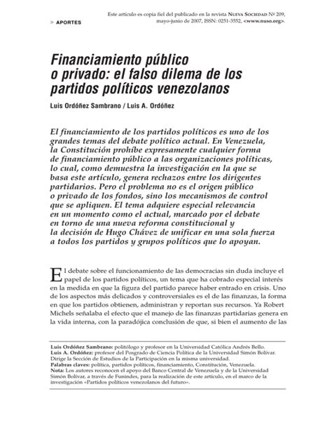 Financiamiento De Los Partidos Politicos En Venezuela Pdf