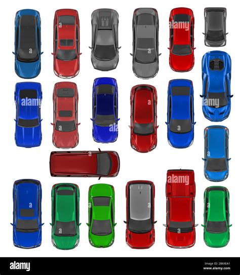 Set Of 20 Cars Top View 3d Render Stock Photo Alamy